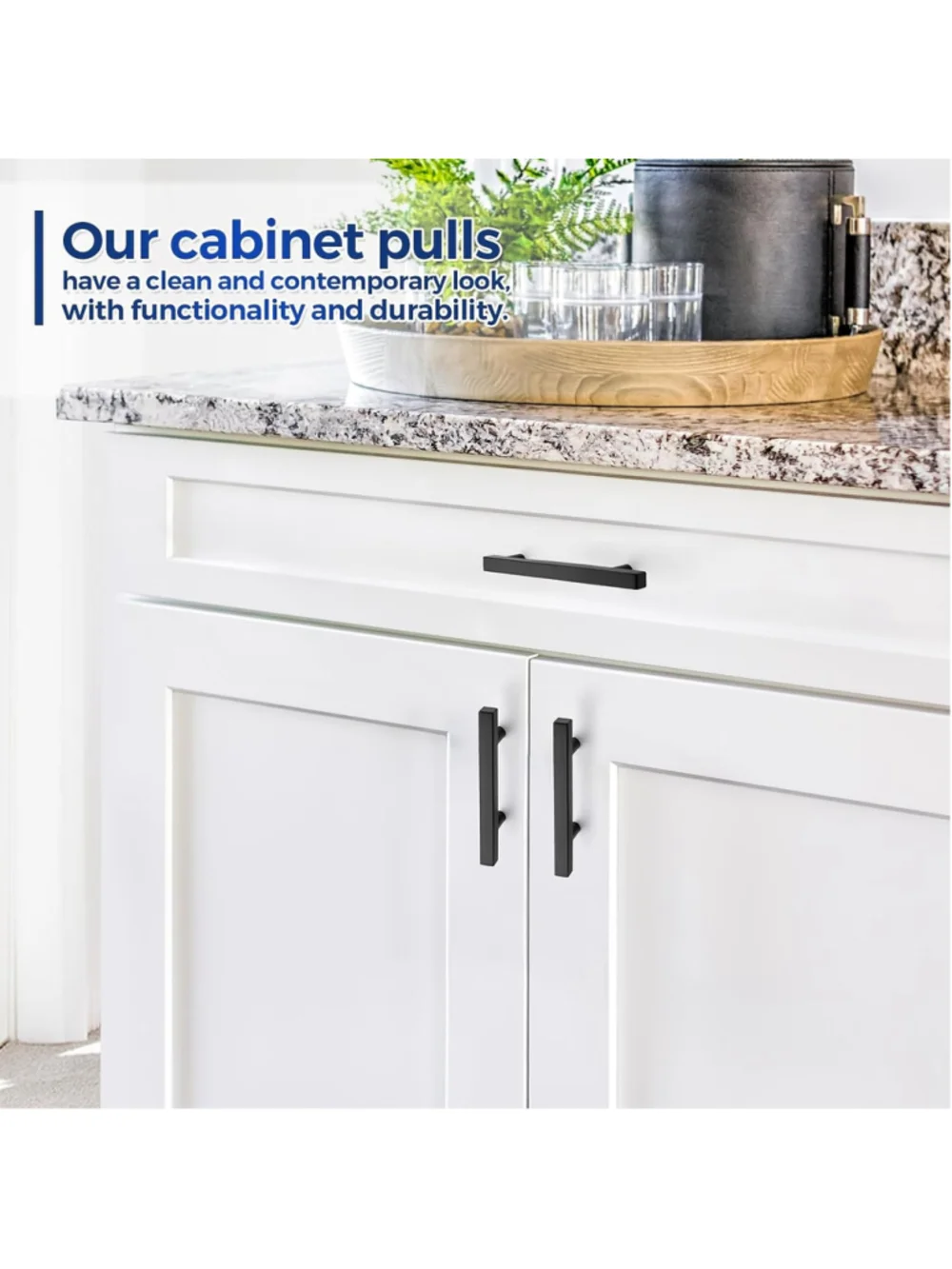 Matte Black Pulls Cabinet Square Handles 3 Inch - 5 Inch Overall Length,